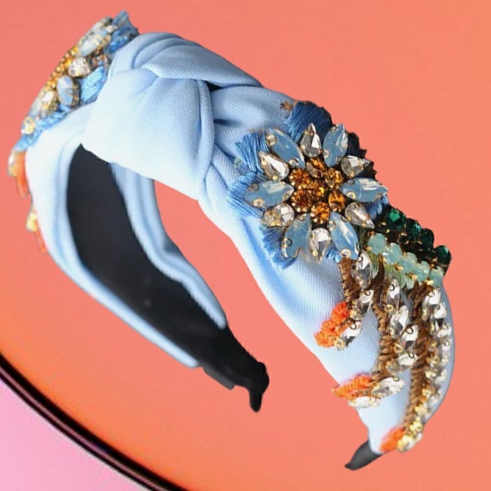 SPARKLY HEADBAND LUXURY BLUE CRYSTAL PADDED KNOT RHINESTONES WOMEN FASHION